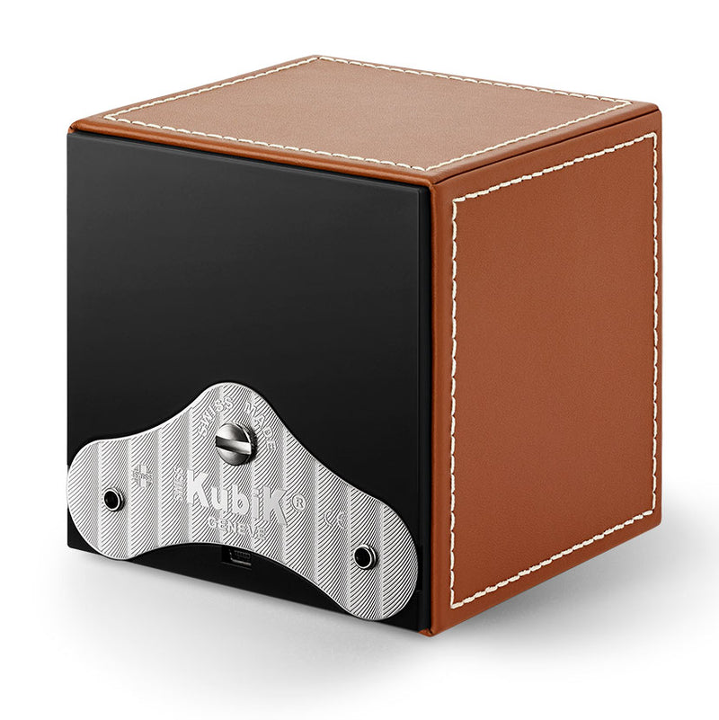 SwissKubik Masterbox Watch Winder in Honey Leather with White Stitching