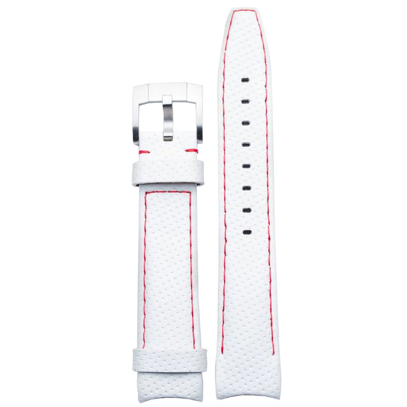 Everest Curved End Racing Leather Watch Strap White with Red stitching for Rolex Sports Models