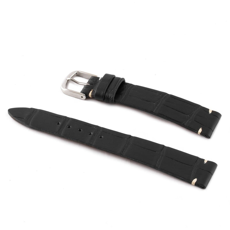 ABP Matt Black Alligator Leather Watch Strap with Ecru stitching