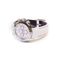 Everest Curved End Racing Leather Watch Strap White with Red stitching for Rolex Sports Models