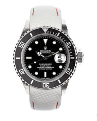 Everest Curved End Racing Leather Watch Strap White with Red stitching for Rolex Sports Models