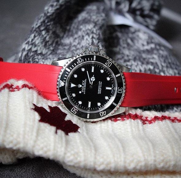 Everest Curved Rubber Strap Red EH for Rolex Submariner No Date 14060