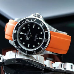 Everest Curved Rubber Strap Orange EH for Rolex Submariner No Date 14060