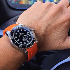 Everest Curved Rubber Strap Orange EH for Rolex Submariner No Date 14060