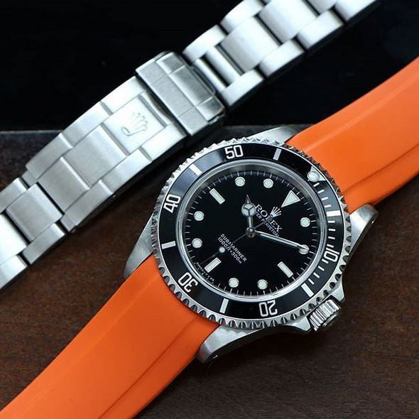 Everest Curved Rubber Strap Orange EH for Rolex Submariner No Date 14060